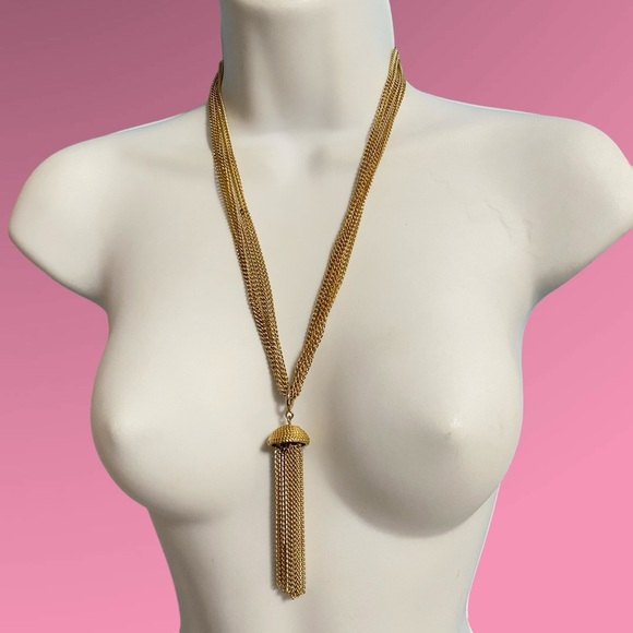 SARAH COVENTRY Gold Tone Multistrand Chain Dangle Tassel Necklace & Bracelet Set - Picture 6 of 7